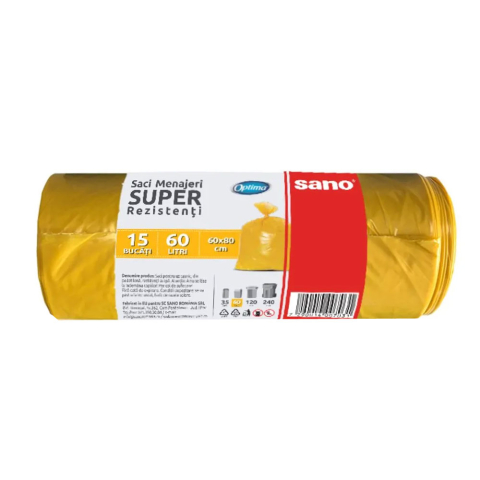 Detergenti si Curatenie - Saci menajeri 60l 15/rola galbeni sano optima