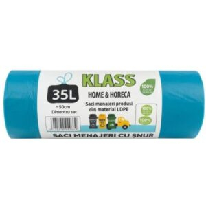 Detergenti si Curatenie - Saci menajeri albastri 35L 15buc/rola fara snur Klass
