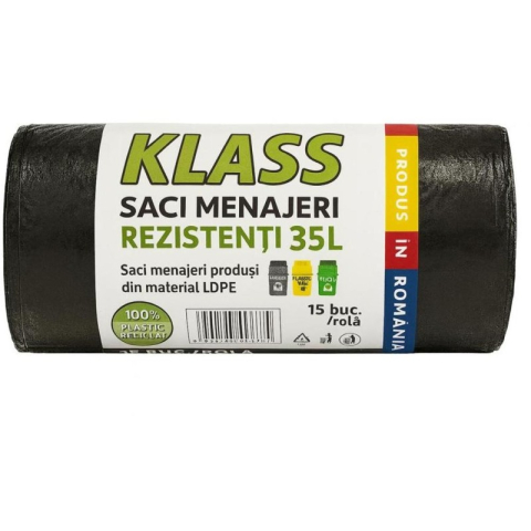 Detergenti si Curatenie - Saci menajeri negru intens 35L 15/buc rola  Klass