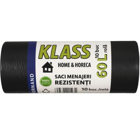 Detergenti si Curatenie - Saci menajeri Negru intens 60L 10buc/rola Klass