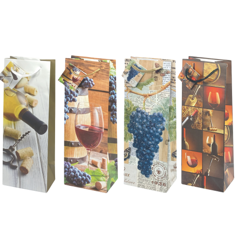 Art & Craft si Artizanat - Sacosa sticla de vin, din hartie plastifiata mata cu maner din snur, 13 x 36 x 10 cm (20 buc/display), copii varsta 8 ani+