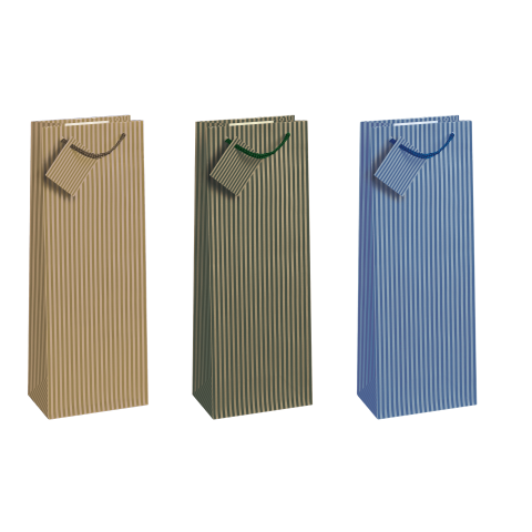 Cadouri Jucării Copii Grădiniță - Sacosa sticla de vin Kraft cu dungi cu maner din snur, 13 x 36 x 10 cm  varsta 6 ani+,8 ani+