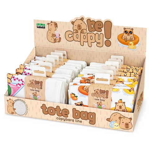 Rechizite Școlare - Sacosa textila canvas BeCappy Capibara – cu imprimeu pe ambele fete, 4 modele asortate, pret/1 buc