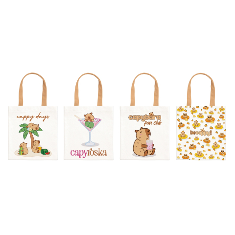 Sacosa textila canvas BeCappy Capibara – cu imprimeu pe ambele fete, 4 modele asortate, pret/1 buc [2]
