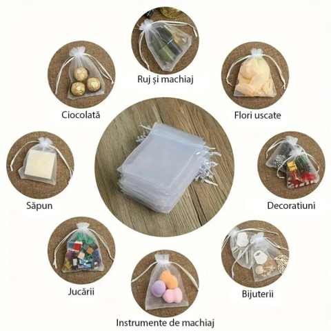 Saculet organza, 7x9cm, dreptunghiular, roz, set 100 buc [5]