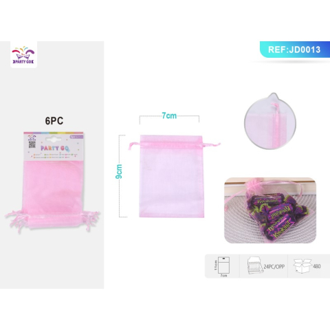 Accesorii pentru petrecere - Saculet panza bijuterii PartyGo, 7x9cm, roz, JD0013, set 6 buc