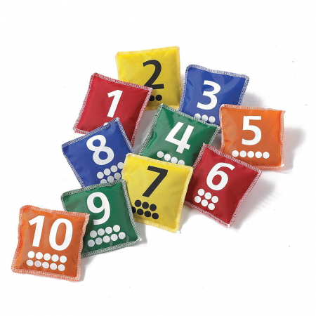 Jucării Educative pentru copii - Saculeti de fasole cu numere si buline, set 10 bucati, 3-9 ani