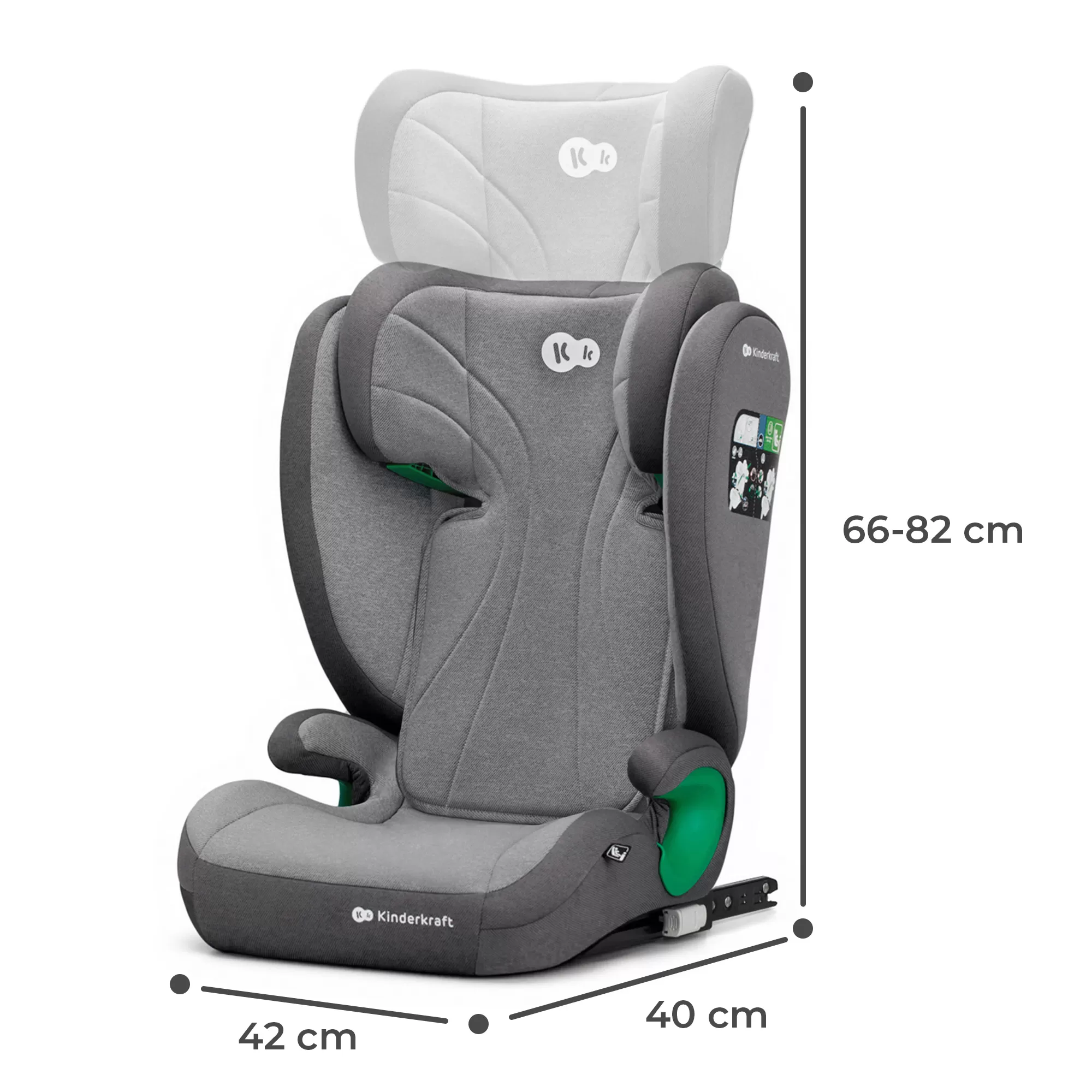 Scaun auto kinderkraft junior fix2 i-size, 100-150 cm, rocket grey, varsta de la 4 luni la 12 ani [13]
