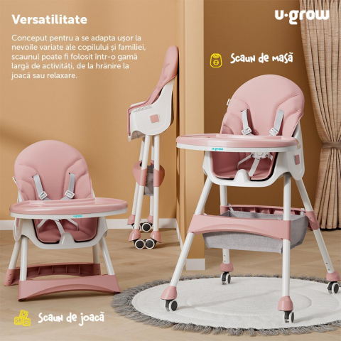 Scaun de masa 2 in 1, pliabil, roz [2]