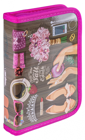 Rechizite Școlare - School pencil case GIMBOO with accessories 1 compartment 1 divider Holidays pink