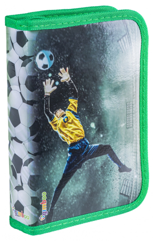 Rechizite Școlare - School pencil case GIMBOO with accessories 1 compartment 1 divider Soccer green