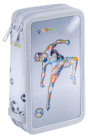 Rechizite Școlare - School pencil case GIMBOO with accessories 2 compartments Jumbo Soccer grey