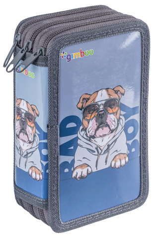 Rechizite Școlare - School pencil case GIMBOO with accessories 3 compartments Bulldog grey