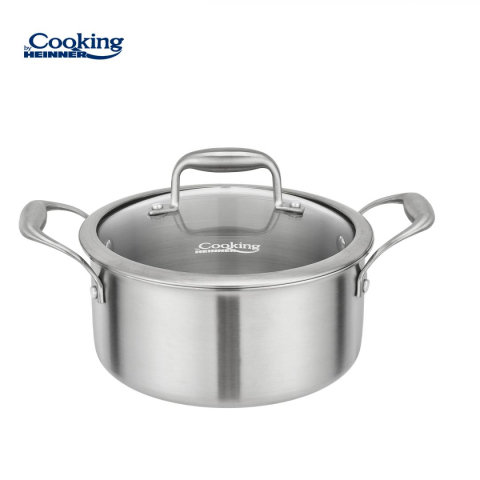 Vase pentru gatit - Semioala inox+capac sticla 20x10cm, 2.8l, atomic3, cooking by heinner
