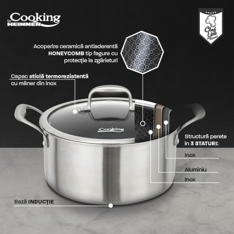 Semioala inox+capac sticla in 3 straturi 24x12 cm, 5 l, titanium3, cooking by heinner [4]