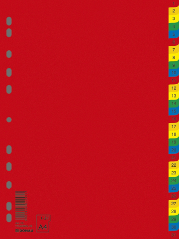 Birotică și Papetărie - Separatoare A4 plastifiate DONAU index numeric 1-31 color 120 microni 