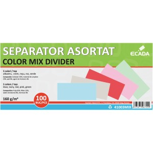 Birotică și Papetărie - Separator carton 10.5x24cm 160g set 100 culori asorate ecada 41003mix
