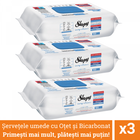 Prosoape de bucatarie si servetele - Servetele Umede Multisuprafete Sleepy Easy Clean Bleach Additive, 300 buc, Otet si Bicarbonat
