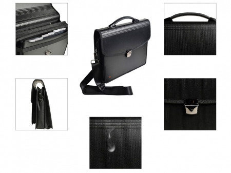 Servieta cu 7 buzunare cu fermoar, pentru laptop 15" si documente, rezistenta, neagra [3]