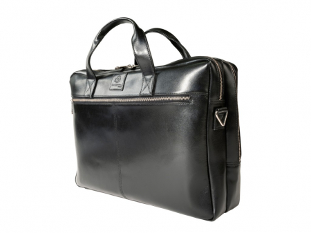 Geanta dubla din piele naturala, pentru laptop 15,6", 2 compartimente, rezistenta, eleganta, culoare negru [3]