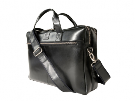 Geanta dubla din piele naturala, pentru laptop 15,6", 2 compartimente, rezistenta, eleganta, culoare negru [1]