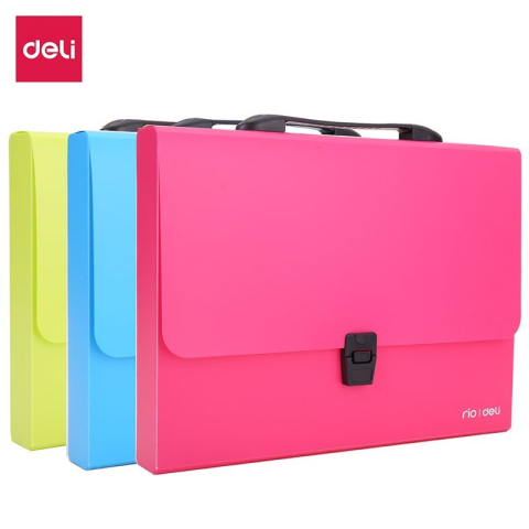 Birotică și Papetărie - Servieta plastic Deli B500 02, cu maner, A4, 4cm, culori neon