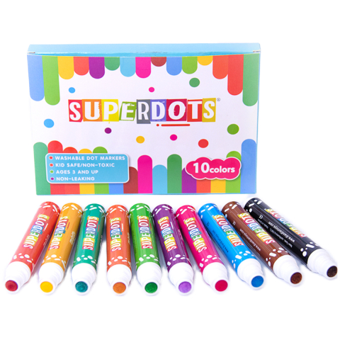 Art & Craft si Artizanat - Set 10 Carioci SuperDot Markers JIRHUI, Varf 18mm, Pictura si Desen pentru Copii