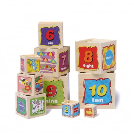 Piramida, set 10 cuburi din lemn Turn Montessori pentru copii. [1]