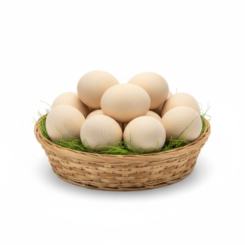 Ou din lemn, natur ⭐ Set 10 Oua Paste, de lemn, nepictate