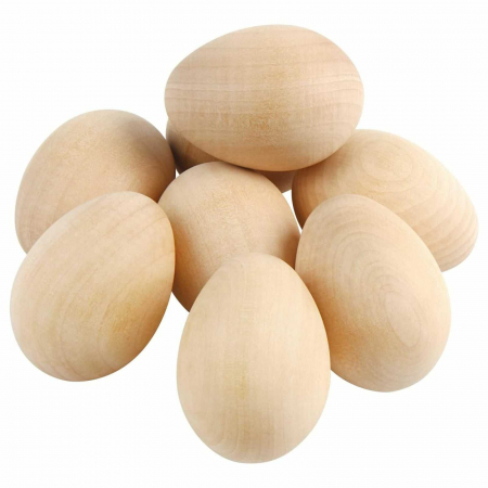 Figurine de pictat, Ipsos, Lemn - Ou din lemn, natur ⭐ Set 10 Oua Paste, de lemn, nepictate
