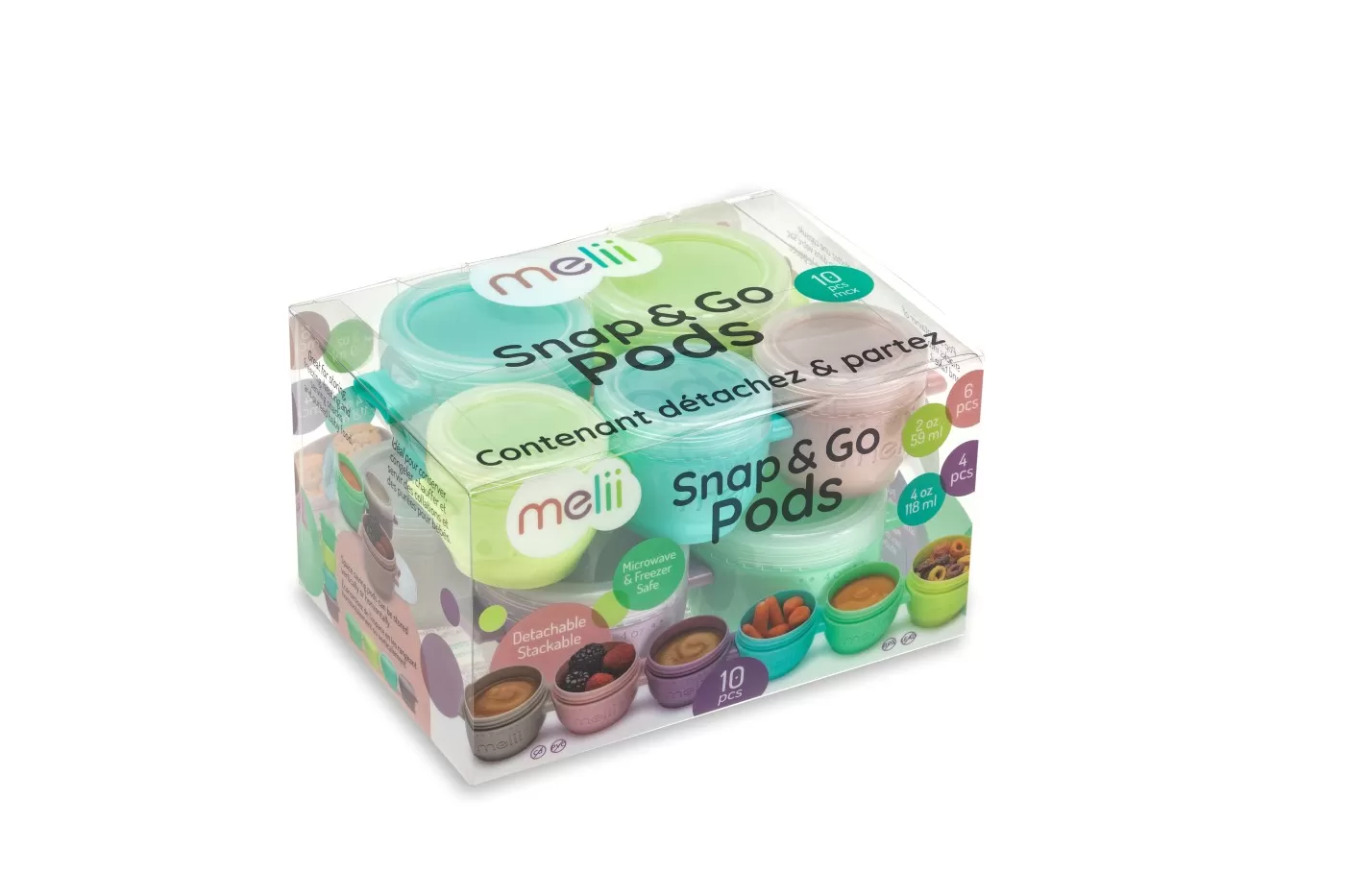Diversificare si Ingrijire Bebe - Set 10 recipiente snap&go, melii, 6*59 ml + 4*118 ml, varsta de la 6 luni la 6 ani