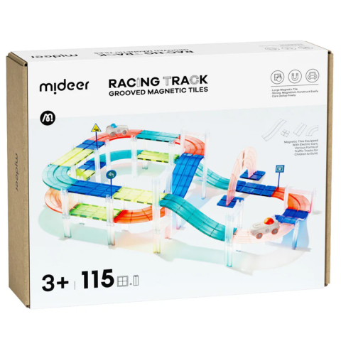 Jucării și Jocuri pentru copii - Set 115 Piese Magnetice Racing Track cu 2 Masini Electrice si Piste cu Caneluri pentru Copii 3 ani+
