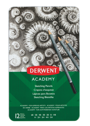Rechizite Școlare - Set 12 buc creioane grafit 6b-5h cutie metal derwent academy