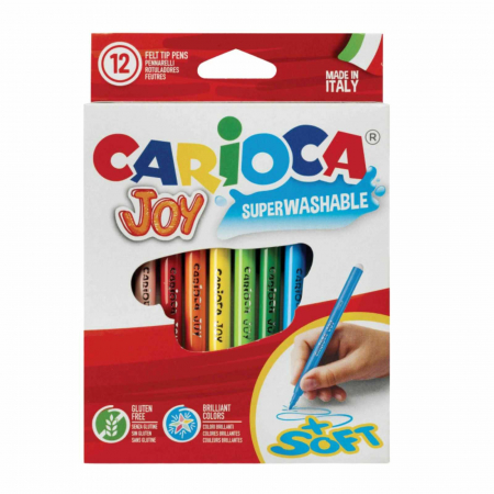 Carioca Joy, carioca super lavabila, varf subtire. Set 12 culori diferite.