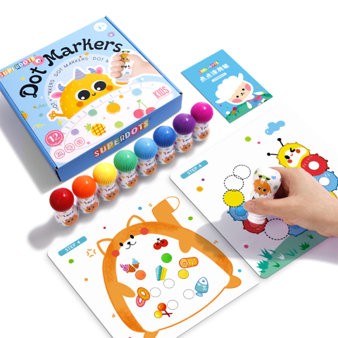 Art & Craft si Artizanat - Set 12 Carioci Superdots Lavabile, 25ml, Varf 18mm, Art Markers, Carduri de Colorat Incluse