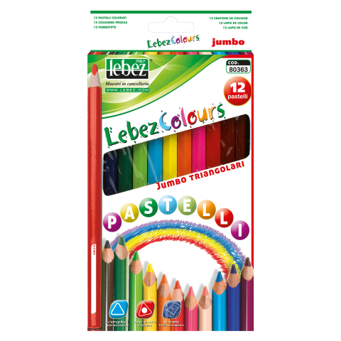 Creioane colorate si cerate - Set 12 creioane colorate jumbo, triunghiulare, copii varsta 3 ani+,6 ani+,8 ani+
