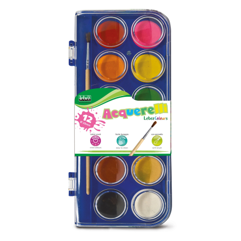 Rechizite Școlare - Set 12 culori acuarela, cu pensula inclusa, copii varsta 3 ani+,6 ani+,8 ani+