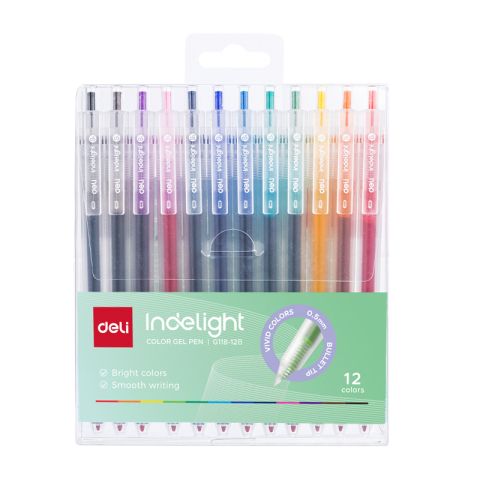 Birotică și Papetărie - Set 12 pixuri cu gel cu mecanism 0.5mm diverse culori indelight deli