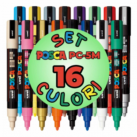 Culori acrilice - Set 16 Carioci POSCA, Marker 1.8-2.5 MM, PC-5M - Micostore.ro