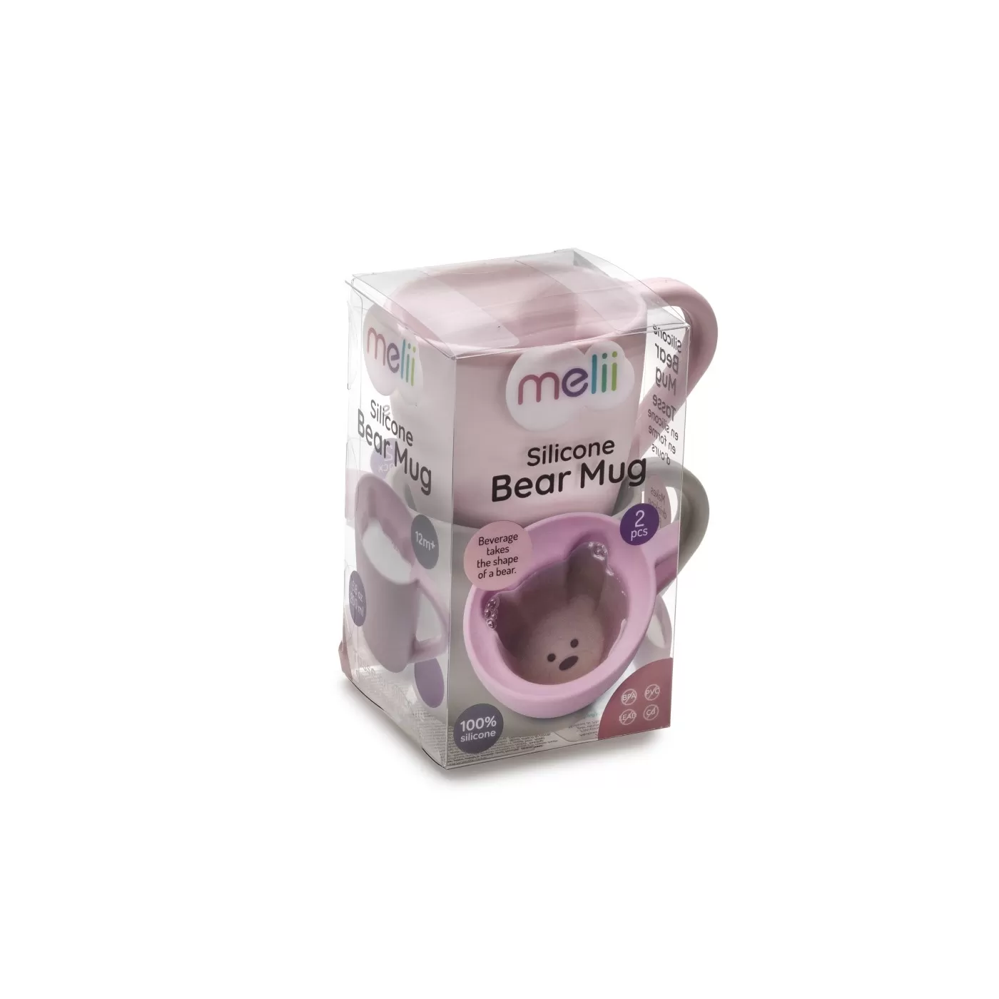Diversificare si Ingrijire Bebe - Set 2 cani copii, silicon, design interior urs, roz & mov, varsta de la 6 luni la 6 ani