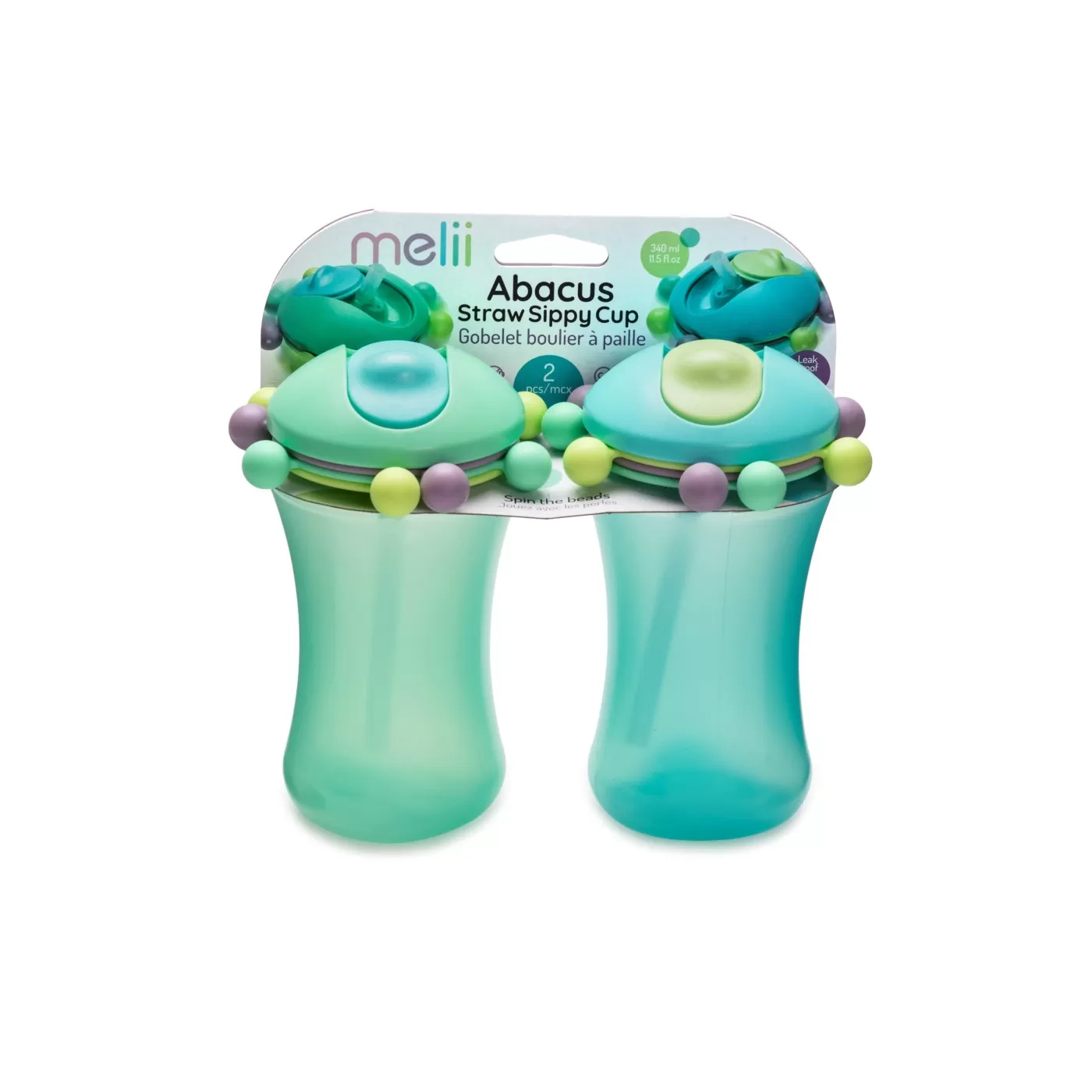 Diversificare si Ingrijire Bebe - Set 2 cani cu pai abacus, melii, albastru&verde, varsta de la 6 luni la 6 ani