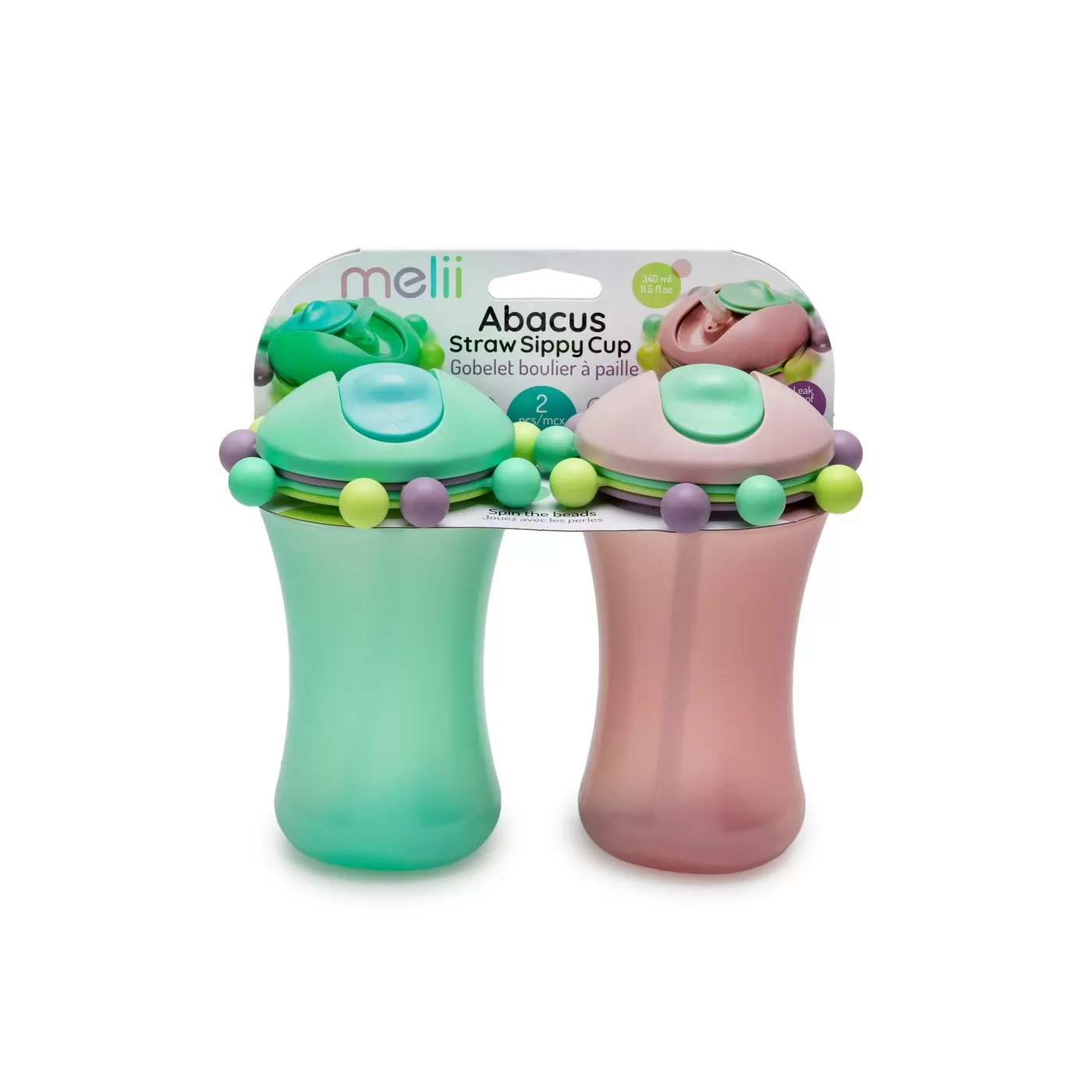 Diversificare si Ingrijire Bebe - Set 2 cani cu pai abacus, melii, roz&verde, varsta de la 6 luni la 6 ani