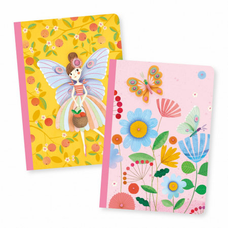 Birotică și Papetărie - Set 2 carnetele cu foi albe, liniate si veline, 40 pagini, 15 x 10.5 cm, Rose, Djeco, varsta 3 - 6, 6 - 9, 9+ ani, Adult, Fata