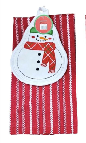 Casă, gradină și bricolaj - Set 2 piese bucatarie:suport vase,prosop snowman