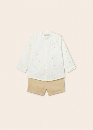 Set 2 piese, Camasa cu maneca lunga si bermude, Beige Dots [1]