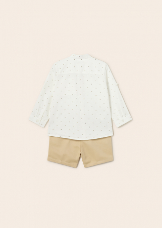 Set 2 piese, Camasa cu maneca lunga si bermude, Beige Dots [2]