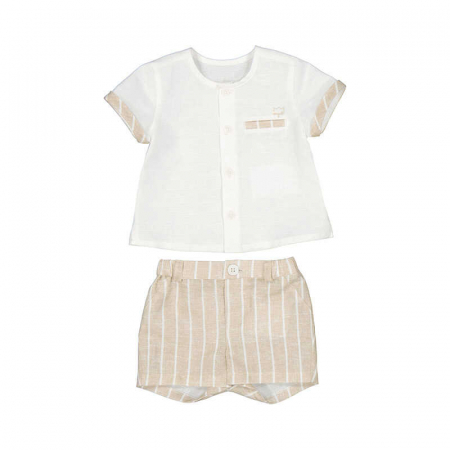 Lichidare stoc - Totul la 9.90 Lei - Set Camasa si Pantaloni Scurti de In si Bumbac, Bebelusi