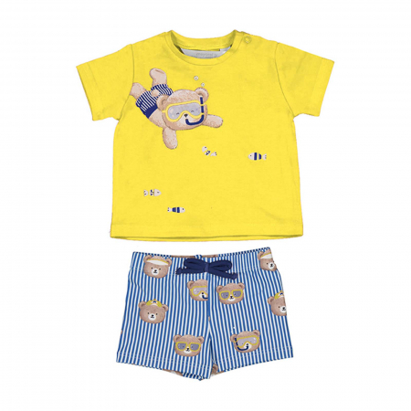 Diversificare si Ingrijire Bebe - Set de baie bebelusi, tricou si pantaloni de plaja, Pineapple