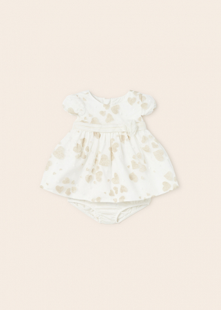 Set 2 piese, Rochie si Chilotei bebe fete, Inimioare, Off White [2]
