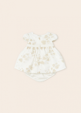 Set 2 piese, Rochie si Chilotei bebe fete, Inimioare, Off White [3]